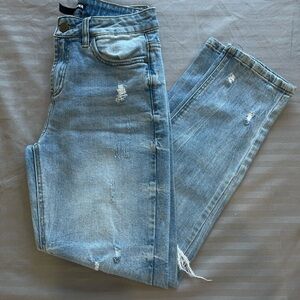 Fashion Nova Light Blue Distressed Straight Leg Jeans